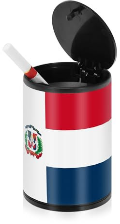 Aschenbecher mit Dominikanische Republik Flagge, blau, rot, für den Außenbereich, mit Deckel, Edelstahl, tragbar, rund, Aschenbecher für Auto, Reisen, Zuhause, Camping