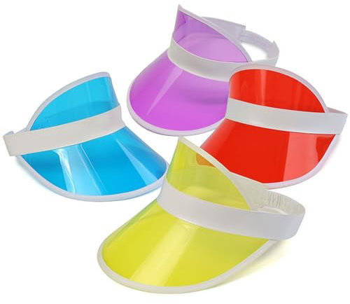 Qinsky Unisex Sonnenvisier,4 pcs 80er Jahre Retro Neon Sonnenblende Hut Kunststoff Sonnenblende Hüte Retro Neon Sonnenblenden für Golf Tennis and Pokerpartys