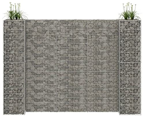 Baziroo Jardinière gabion en fil d'acier - 260 x 40 x 180 cm - Argenté - Pierre murale - Gabion - Brise-vue - Grille de gabion - Gabion - Panier à pierres