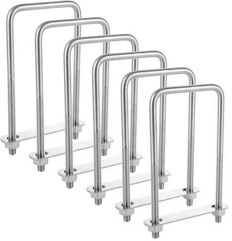 MUXHEL 6 Pcs Square U Bolt (3/8'' x 3'' x 7''), 304 Stainless Steel U-Bolts for Automobiles Trailer, Ski Boat, Sailboat, Trailer, Industrial Parts