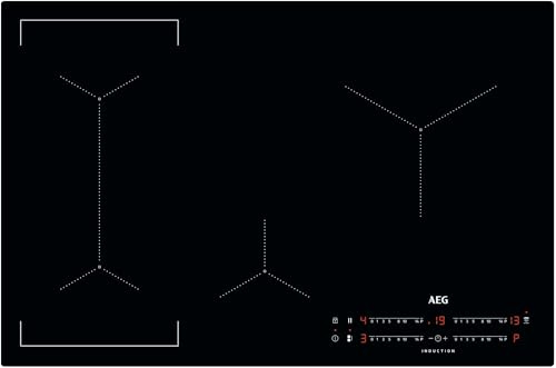 AEG 6000 Series Bridge Induction Hob IKX84443CB, 80 cm, 4 Cooking Zones with Hob2Hood, PowerBoost, OptiFix One Step Install, EcoTimer Energy Saver, Child Lock, Minute Minder, 44x750x490mm, Black