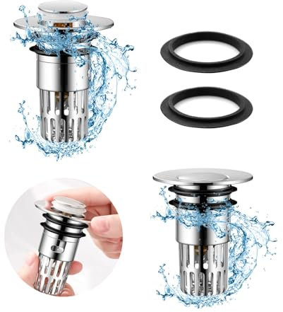 duisoad 2 Piezas Tapón de Lavabo, Pop Up Tapones Desagüe Lavabo para Baño, Lavamanos, Bañera y Cocina, Universal Juego de Desagüe para 33-40mm Tapón de Lavabo (ABS)