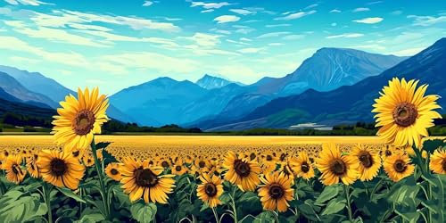Sonnenblume Blume Meer Malen Nach Zahlen, Malen Nach Zahlen Erwachsene, Handgemalt Ölgemälde Kit für Anfänger mit 6-Pinseln und Acrylfarbe, Paint by Numbers Set für Wandkunst Dekor 70x140cm Y-9765