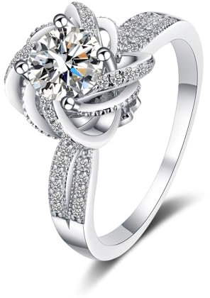 Epinki 18 Karat Weißgold Diamantring Echt Gold, Klassiker Rund 1ct Labor Erstellt Diamant Partnerringe, 18K Gold Damen Freundschaftsringe, Gr.52 (16.6)