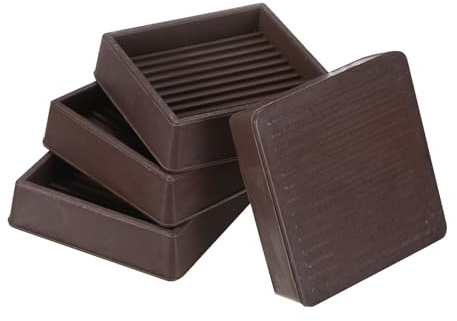 M METERXITY 4-Pack Furniture Coasters Cups, 2 Square Rubber Anti Slide Floor Protector Pads for Sofa Chair/Piano Stopper, Furniture Caster Leg Non Slip Feet Cups [Brown]