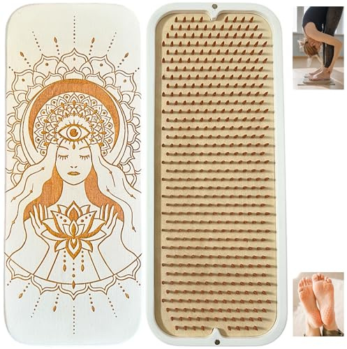TENGRY Sadhu Board, Specially Crafted Solid Copper Nails, 0,39 In (10 mm), Light, Foot Board, Wooden, Nail Boards for Feet, Acupuncture Massage, Acupressure Mat, Nail Board, Yoga Gift (Lotus Flower White)