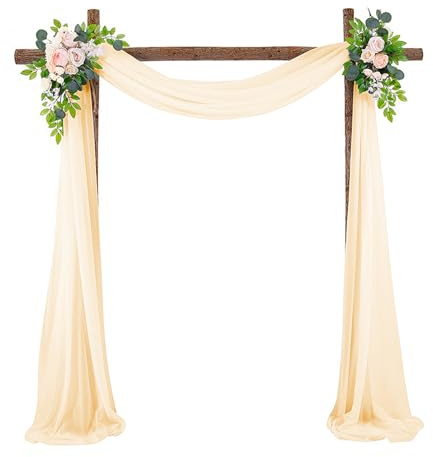 Hochzeit Vorhang Deko, 75cmX600cm Voile Vorhang Chiffon Drapierung Stoff, Hochzeit Bogen Sheer Draperie Hintergrund, für Hochzeitszeremonie Empfang Party、Torbogen、Party、Deckendekor (Golden)