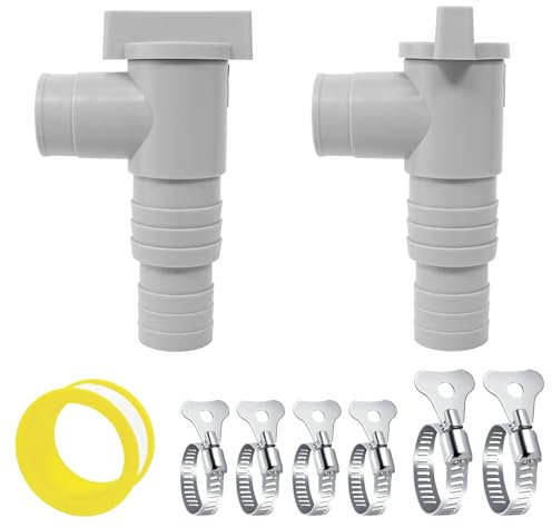 Ruikdly Grifo de paso para piscinas de 32 mm, juego de 2 unidades con 6 abrazaderas de manguera, conexión de manguera de grifo de paso para piscina (compatible con 32 mm/38 mm), accesorios de