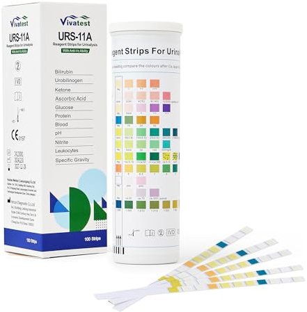 VivaTest 11-in-1 Urine Test Strips – Urine Dipstick Test Strips for Home Use – Rapid Results for UTI, Ketones, Glucose, Protein, pH & More – Accurate Urinalysis Sticks in Resealable Tub – 100 Strips
