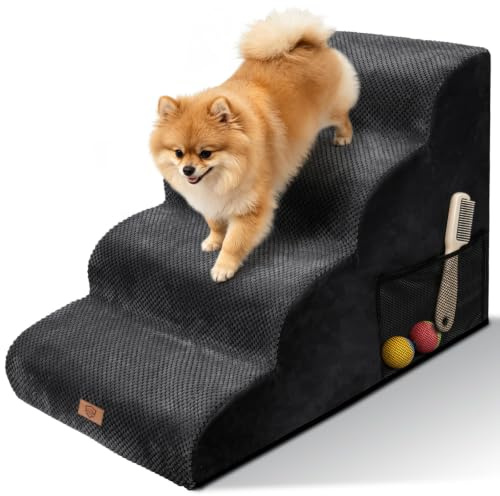 MASTERTOP Escaliers pour Chiens à 4 Marches, Rampe pour Chien Lit- Noir