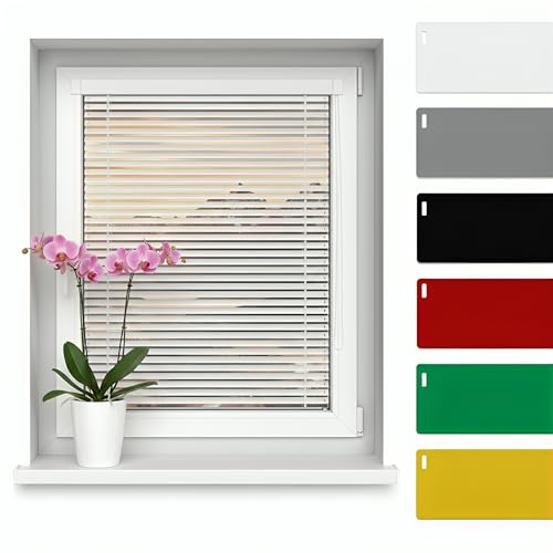 STUZA® Aluminium Jalousie nach Maß, 30 Farben, 6 Profilfarben, Innenjalousien, Sonnenschutz, Sichtschutz, Fensterrollo (Höhe Von 150 cm Bis 230 cm)