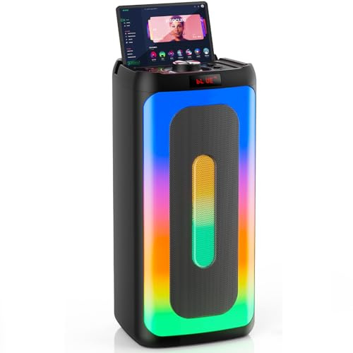 HWWR Máquina de karaoke con 2 micrófonos, altavoz de karaoke Bluetooth portátil grande con luz Diaco, sistema de karaoke para fiestas en casa, sistema de PA, caja de fiesta, compatible con tarjeta TF