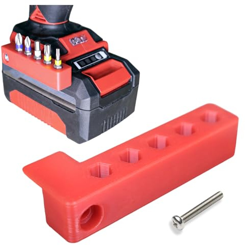 Decoralin Magnetic Bit Holder Compatible with Einhell Impact & Combi Drills – Holds 5 Bits, Easy Installation with Included Screw – Red Accessory Attachment (Right Side)