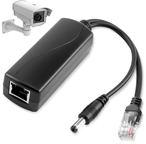 Active PoE Splitter 48V to 12V 2A Output, 5.5x2.1mm DC Plug, Ethernet POE Splitter Adapter 10/100Mbps with IEEE 802.3af/at Standard for Security Camera CCTV Surveillance Device/Voip Phone