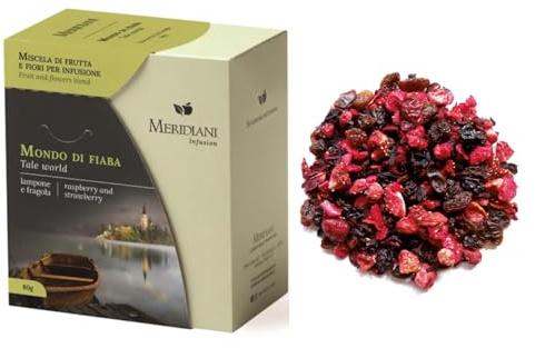 Meridiani® | Mondo di Fiaba Miscela per Infuso | Tisana Lampone Fragola Bacche del Bosco Senza Caffeina - (80 Gr) | Miscela Fruttata Gusto Delicato