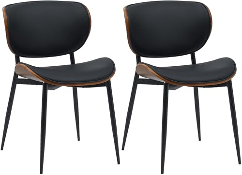 CLP Juego de 2 sillas de Visita Enid con Respaldo y tapizado I Sillón con Revestimiento de Polipiel o Tela I Cómoda Silla de Comedor, Color:Nuez/Negro, Material:Cuero Sintetico