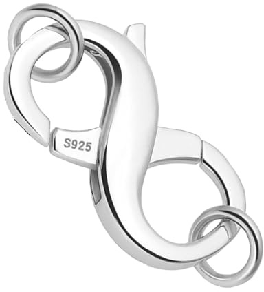 Ryaupy 1 Pezzi Moschettone a Doppia Chiusura, Chiusura a Moschettone Argento Sterling 925 Chiusura per Braccialetto Connettori per Collana per Fai da Te Gioielli Creazione e Riparazione (Argento)