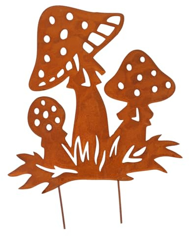 Abaodam Rusty Mushroom Crafts Outdoor Garden Metal Stake Lawn Pathway Ornaments Garden Mushroom Art for Decor Flower Stick