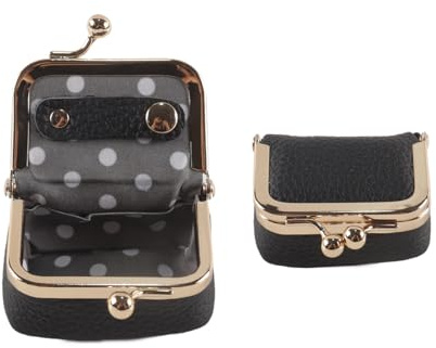 Hoite Mini Joyero De Cuero Genuino, Mini Estuche De Viaje Para Joyas, Monedero Con Cierre De Beso Para Anillos, Collares, Pendientes Y Pulseras(negro)