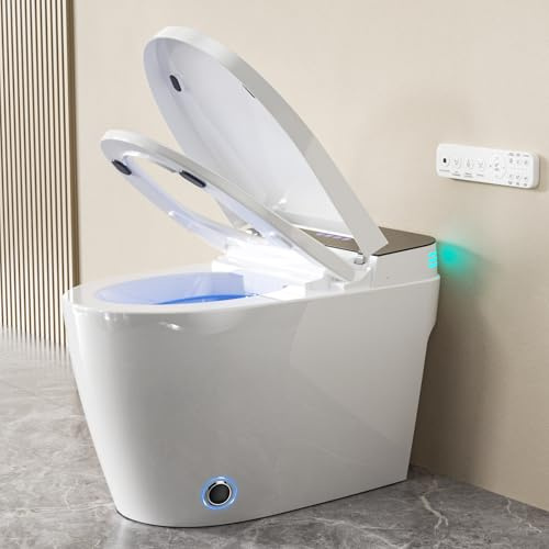 Smart Toilet, One Piece Toilet, Smart Toilet with Bidet Built In LED Display, Foot Sensor, Heated Bidet Seat, Blackout Flush, Warm Water and Dryer