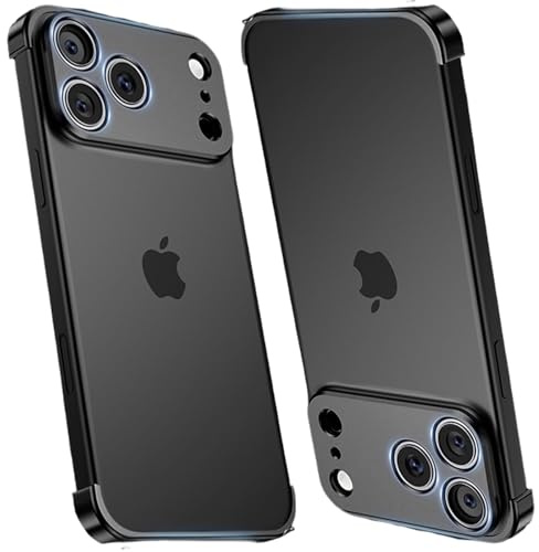 LOXO CASE Coque Antichoc en Métal sans Cadre pour iPhone 17 Pro Max/17 Pro, Cadre Ultra-Fin en Alliage D'Aluminium avec Coins Antichoc, Protection de L'Objectif de L'Appareil Photo-Black||17 Pro Max