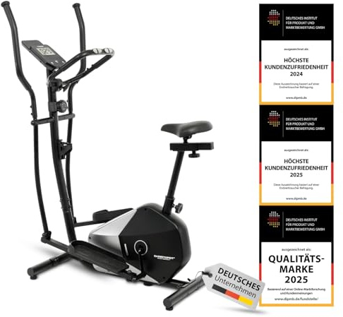 Christopeit Vélo elliptique CT 6 – vélo elliptique et vélo d'appartement 2 en 1, frein magnétique de 7 kg, 8 niveaux de résistance, capteurs de pouls manuels, support pour tablette/smartphone, jusqu'à