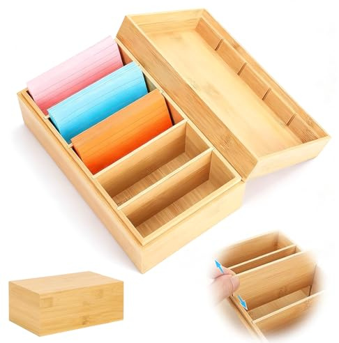 Suuwwn A7 Scatola per Schedari Legno, 22.2x12.8x9.1cm Scatola per schede in legno scatola per vocabolario Cartoncini in legno con coperchio per Casa, Studio