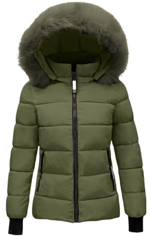 Generisch Steppjacke Damen Leicht Wintermantel Warme Damen Winter Jacke Steppjacke Verdicken Gefüttert Kunstfell Winterjacke mit Kapuze Winddichte Fleece Mantel Kurzmantel