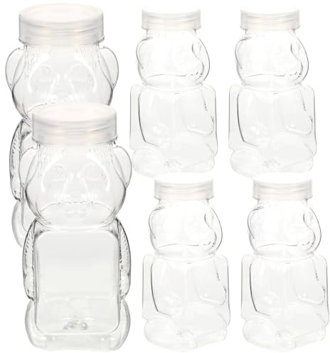 FIXOSHEE 6 Stück Transparente Bärchen Honigflaschen 160ml aus Lebensmittelechtem Glas mit Luftdichtem Deckel Vorratsflaschen für Honig Sirup und Süßigkeiten Zur Zufällige Zufällige Farbe