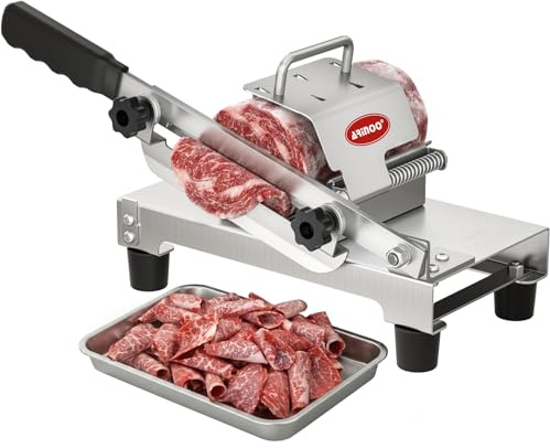 ARINOO Manual Frozen Meat Slicer,Stainless Steel Meat Cutter Beef Mutton Roll Bacon Sausage and Cheese Slicing Machine for Home Cooking,Food slicer BBQ,Salad,and Sandwich slicing easy to use