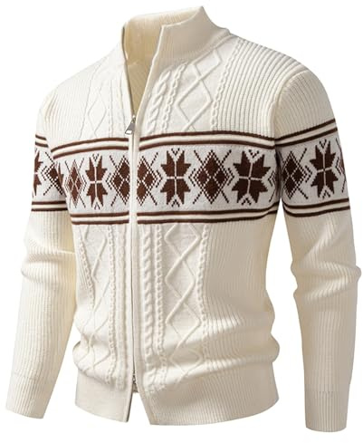 Generisch Maglione da uomo, slim fit, con chiusura lampo, giacca di lana calda, maglia grossa, maglione unisex islandese, modello islandese, giacca norvegese, XL