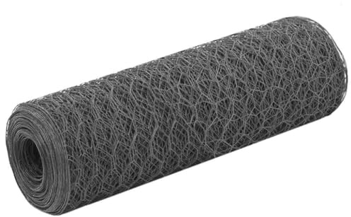 Clôture métallique en acier avec revêtement en PVC - 25 x 0,5 m - Gris - Grillage pour jardin, enclos d'animaux, élevage de volailles - Résistant aux intempéries et flexible