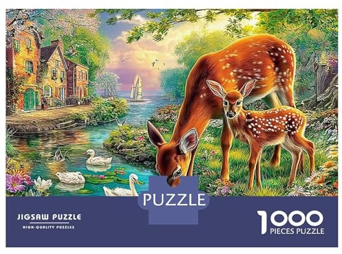 Deer in Spring Puzzle 1000 PiècesDeer Stream pour Couples Carton Résistant À l'usure Facile À Assembler pour S'amuser 38x26cm/1000pcs