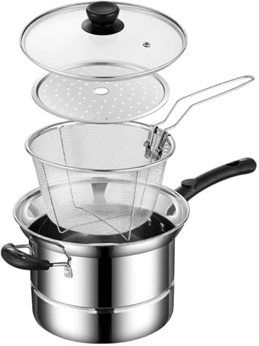 Pentola per pasta – Cestello in acciaio con coperchio, versatile utensile da cucina | ideale per frutti di mare, patatine fritte, cottura a vapore, cucina a cupola