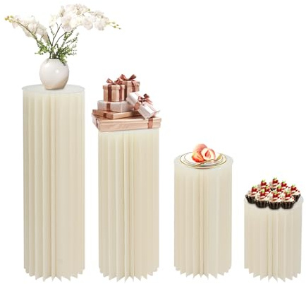 CUSANSK Lot de 4 colonnes de fleurs pliables en carton - 40 à 100 cm - Différentes hauteurs - Support de fleurs robuste en papier et PVC - Forme nid d'abeille blanc laiteux - Pour mariage