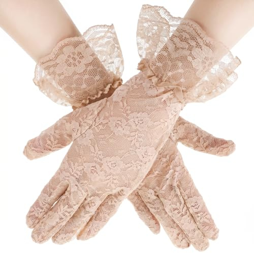 Abeillo Women Lace Gloves Elegant Wedding Gloves Short Tea Party Glove Courtesy Glove for Opera Evening Wedding Tea Party Prom 1920s (Nude)