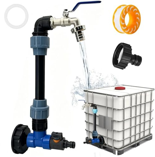 Robinet Cuve 1000L,Raccord Cuve 1000 litres,Robinet IBC Col de Cygne de Cuve,2 In 1 Adaptateur de Réservoir IBC S60x6,Filetage Grossier 3/4'' Raccord,pour réservoir d'eau