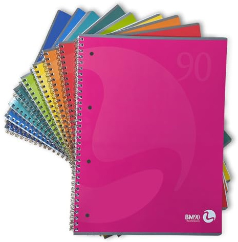 BM BeMore - Blocco Spiralato Maxi Color 0105348 – 60 Fogli – Blocco Spiralato con Fori – Formato A4 – Rigatura 4mm – Quadretti 4mm – Carta 90 g/mq – Colori Assortiti – Confezione 5 Pezzi