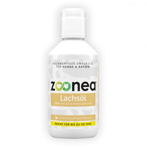 Zoonea® Lachsöl 250ml - Omega 3 Unterstützung für Herz & Kreislauf, Stoffwechsel, Fell und Augen bei Hunden & Katzen | Mit praktischer Dosierkappe für bis zu 125 Tage