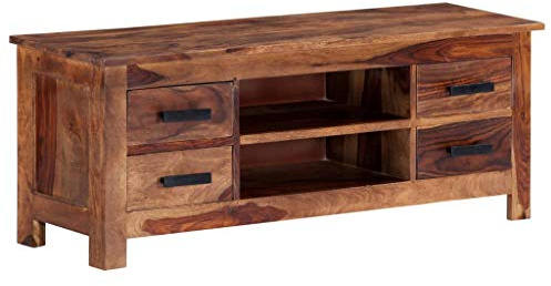 yorten TV-Schrank TV Lowboard Tisch Retro Fernsehschrank mit 4 Schubladen und 2 Fächern aus Sheesham Massivholz 110 x 30 x 40 cm (B x T x H)