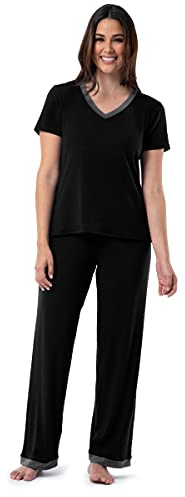Fruit of the Loom womens Short Sleeve Tee and Pant 2 Piece Sleep Pajama Set, Black, Medium US
