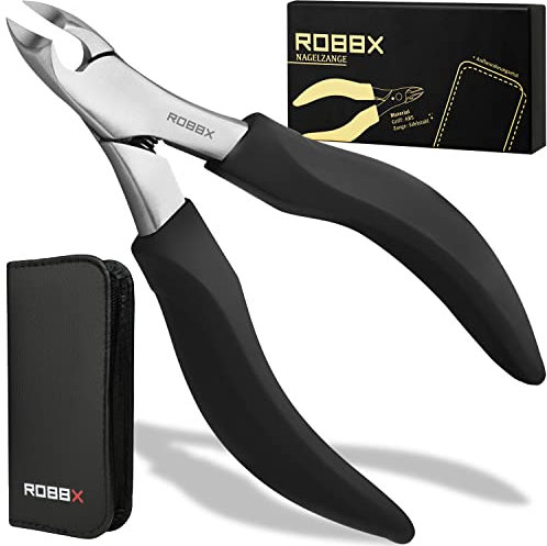 ROBBX® Profi Nagelzange | Kopfschneider für starke Fußnägel | Kopfzange für dicke Nägel zur Fußpflege | Weicher Griff | Stabiles Lederetui