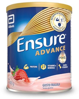 Ensure Advance Integratore Alimentare Proteico in Polvere, con 27 Vitamine e Minerali, Integratore Alimentare con Proteine, Calcio e HMB, Confezione 400g, Gusto Fragola