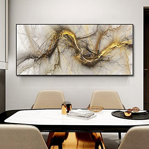 Abstrakte Gemälde, goldene und schwarze Wandkunst, Leinwand, moderne Kunst, Poster und Drucke, Wandbilder für Wohnzimmer, Heimdekoration, 60 x 120 cm (24 Zoll x 47 Zoll) Innenrahmen