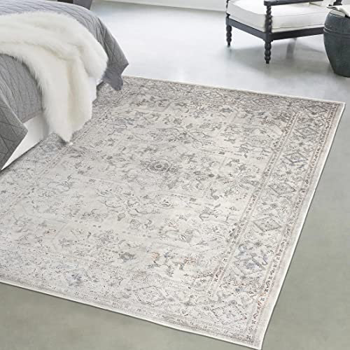 Mazovia Orientalisch Vintage Teppich - Weich Teppich für Wohnzimmer, Schlafzimmer, Esszimmer - ÖKO-TEX Wohnzimmerteppich Shrink Polyester – Kurzflorteppich Grau Beige 80 x 150 cm