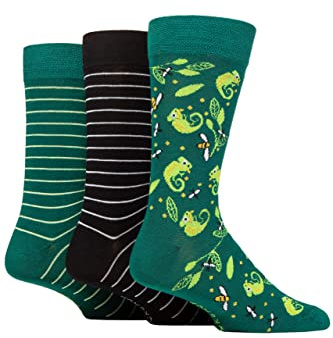 SockShop Lazy Panda Mens Socks - Fun & Novelty Patterned Soft Breathable Cooling Bamboo Material Gift Idea in a Multipack of 3 Chameleon 7-11