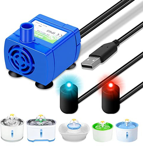 Ersatzpumpe Katzenbrunnen Wasserpumpen Katzenbrunnen Pumpe: Ultra Leise Springbrunnenpumpe mit LED Mini Wasserpumpen für Haustiere, Ersatzpumpe für Blumenkatzenbrunnen Tauchwasserpumpe