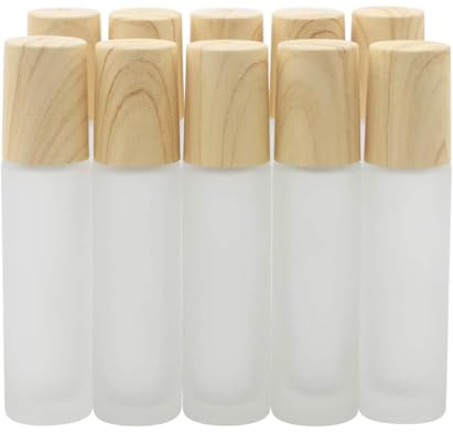 Rowiz 10ml(1/3oz) Roll On Bottles,10-Pack Essential Oil Roller Bottles Perfume Cosmetic Sample Bottles With Stainless Steel Roller Ball and Plastic Lid