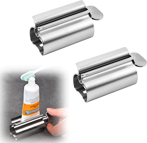 Tubenquetscher für Alle Tube, 2 Stücke Zahnpasta Ausdrücker aus Edelstahl mit Standfunktion, Zahnpasta Quetscher für Zahnpasta, Gesichtsreiniger, Handcreme, Sonnenschutz usw.
