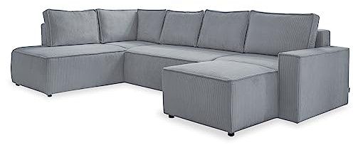 MIUFORM Brave Dave mit Bettkasten | 8 Sitzer Sofa | U-Form Links | 322x194x89cm Couch | Klappsofa mit Schlaffunktion (Hellgrau)